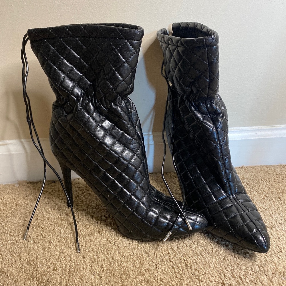 Black Textured Heeled Boots
